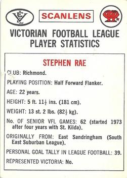 1974 Scanlens VFL #44 Stephen Rae Back